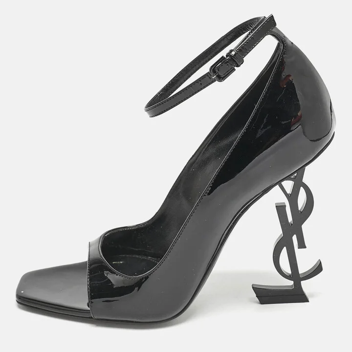 Saint Laurent Black Patent Leather Opyum Peep Toe Pumps Size 36