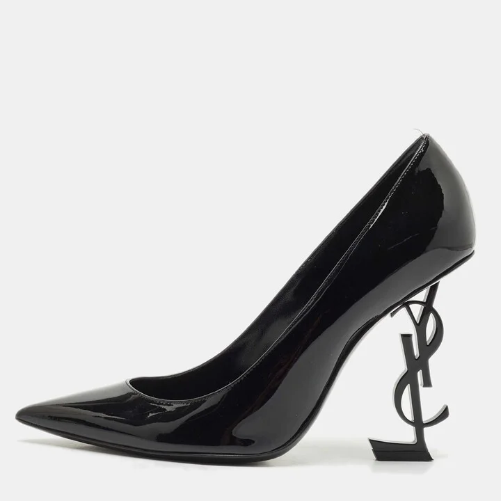 Saint Laurent Black Patent Leather Opyum Pointed Toe Pumps Size 38.5