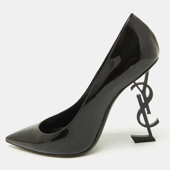 Saint Laurent Black Patent Leather Opyum Pointed Toe Pumps Size 41