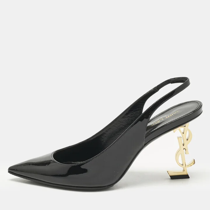 Saint Laurent Black Patent Leather Opyum Slingback Pumps Size 37