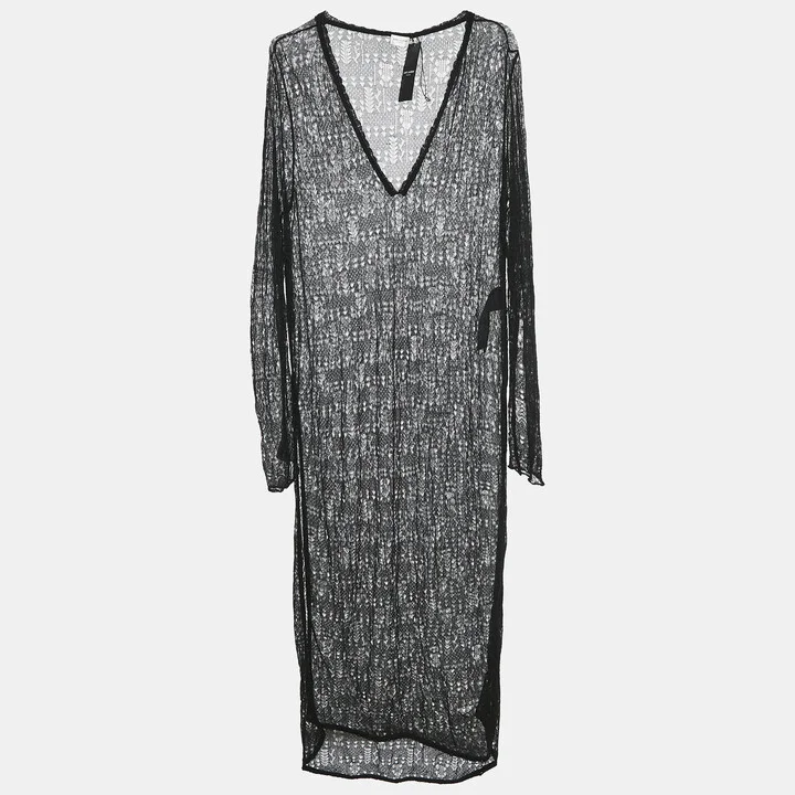 Saint Laurent Black Pointelle knit Sheer Midi Dress M