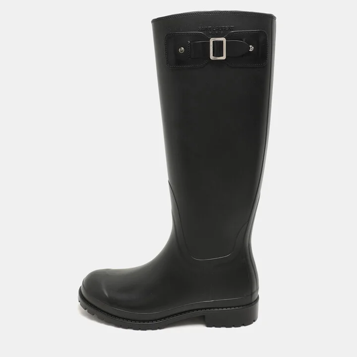 Saint Laurent Black Rubber Wellington Rain Boots Size 36