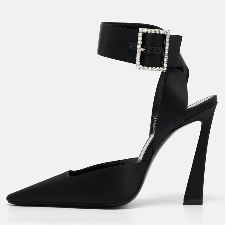 Saint Laurent Black Satin Claude Slingback Pumps Size 38.5