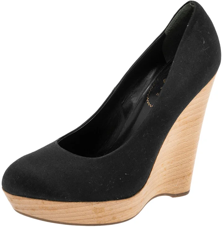 Saint Laurent Black Satin Maryna Wedge Pumps Size 40
