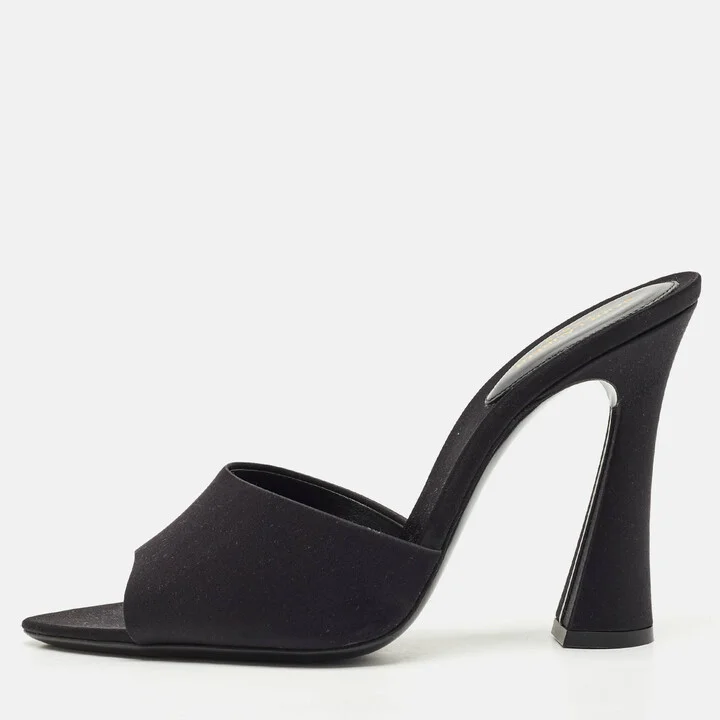 Saint Laurent Black Satin Romy Slide Sandals Size 40
