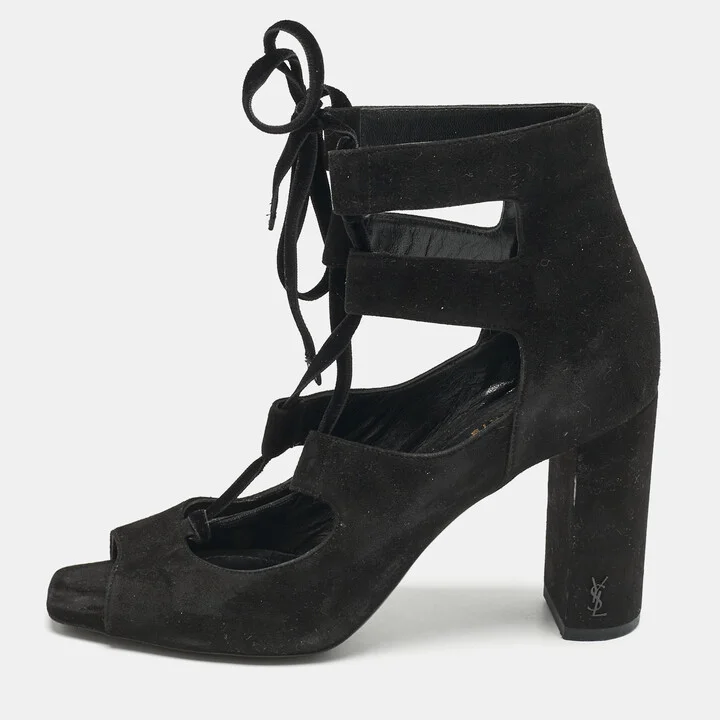 Saint Laurent Black Suede and Velvet Loulou Sandals Size 37