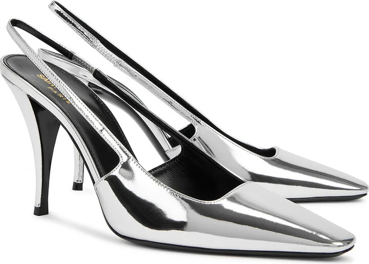 Saint Laurent Blade 90 Metallic Leather Slingback Pumps - Image 2
