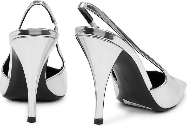 Saint Laurent Blade 90 Metallic Leather Slingback Pumps - Image 3