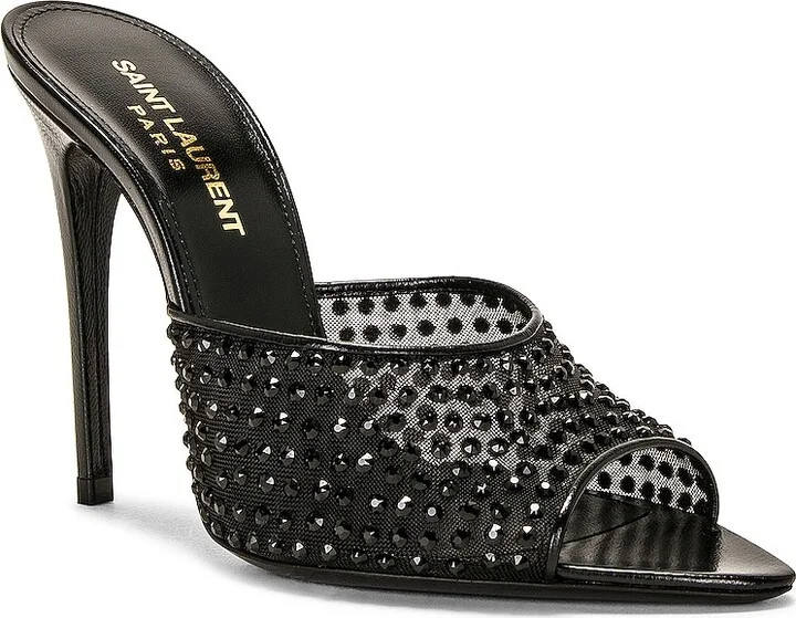 Saint Laurent Blonde Mule Sandal in Black - Image 2