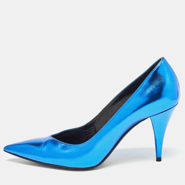 Saint Laurent Blue Leather Pointed Toe Pumps Size 36.5