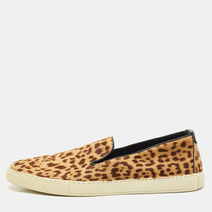 Saint Laurent Brown/Black Calf Hair and Leather Slip On Sneakers Size 44