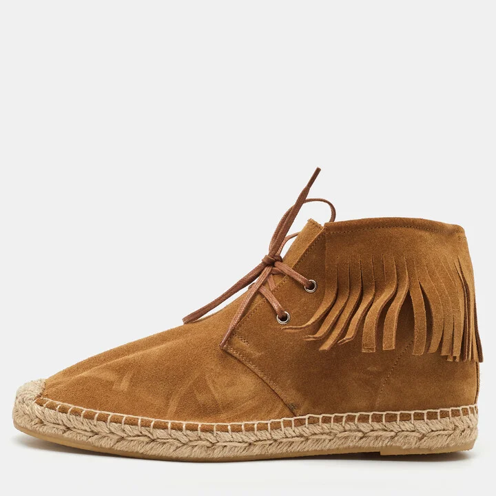 Saint Laurent Brown Suede Fringe Espadrille Lace Up Sneaker Boots Size 37