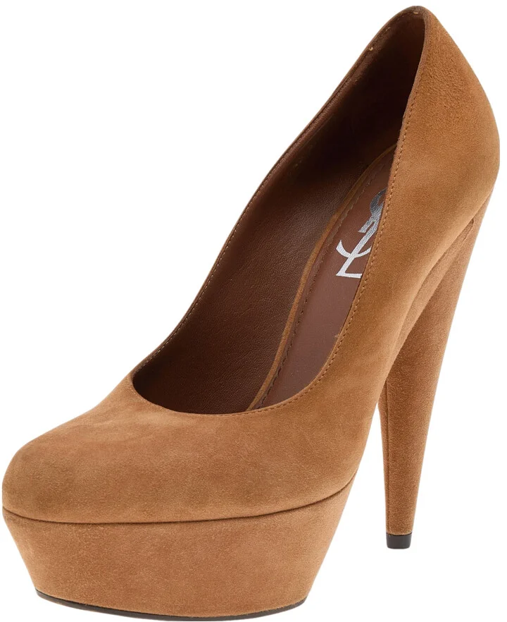 Saint Laurent Brown Suede Gisele Platform Pumps Size 35