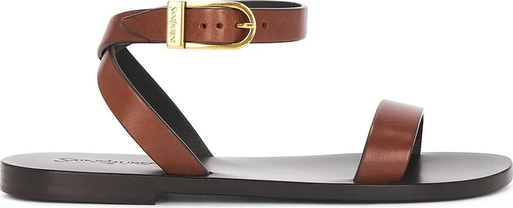 Saint Laurent Buckle Flat Sandal in Brown