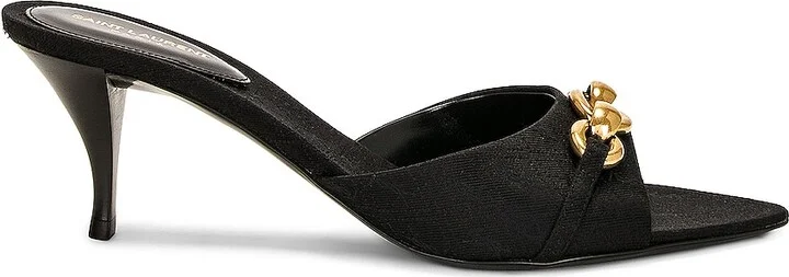 Saint Laurent Buckle Mule Sandal in Black