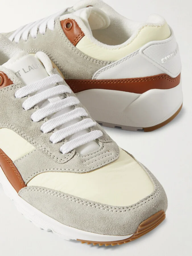 SAINT LAURENT - Bump Rubber-trimmed Shell, Leather And Suede Sneakers - Gray - Image 4