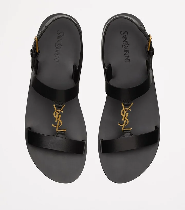 Saint Laurent Calfskin Cassandre Flat Sandals - Image 2