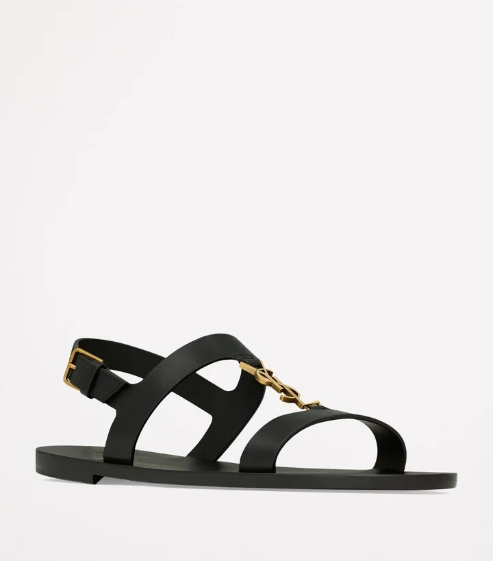Saint Laurent Calfskin Cassandre Flat Sandals - Image 3