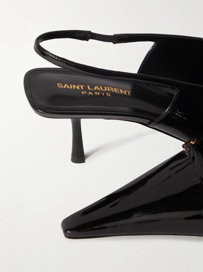 SAINT LAURENT - Carine Embellished Patent-leather Slingback Pumps - Black - Image 4