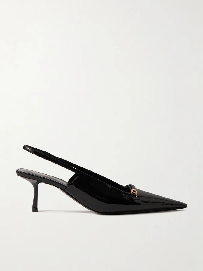 SAINT LAURENT - Carine Embellished Patent-leather Slingback Pumps - Black
