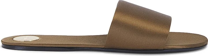 Saint Laurent Carlyle Flat Slide in Olive,Brown