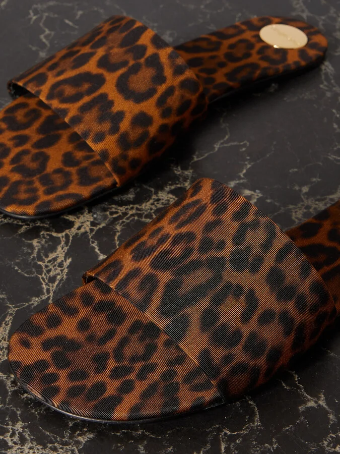 SAINT LAURENT - Carlyle Leopard-print Grosgrain Sandals - Brown - Image 4