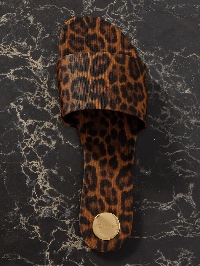 SAINT LAURENT - Carlyle Leopard-print Grosgrain Sandals - Brown - Image 5