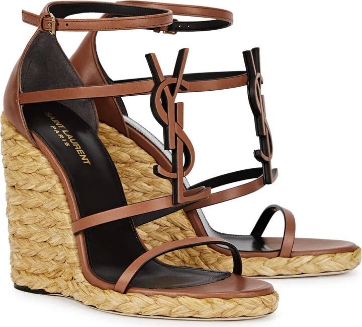 Saint Laurent Cassandra 100 Leather Wedge Espadrilles - Image 2