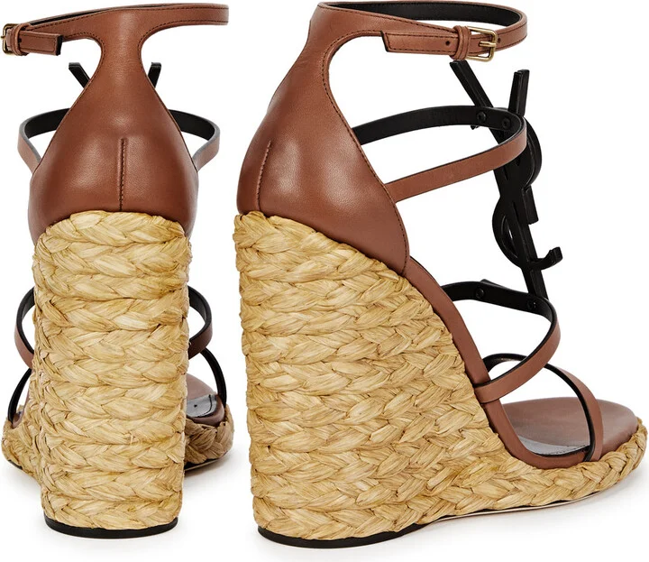 Saint Laurent Cassandra 100 Leather Wedge Espadrilles - Image 3