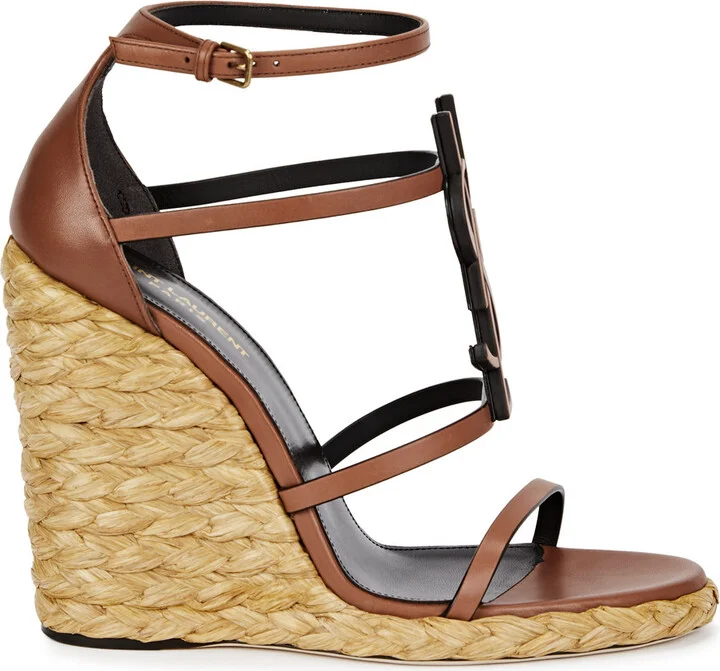 Saint Laurent Cassandra 100 Leather Wedge Espadrilles