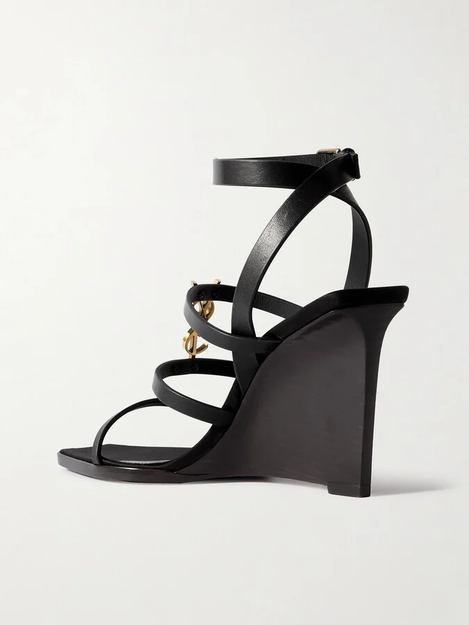 SAINT LAURENT - Cassandra Embellished Leather Sandals - Black - Image 3
