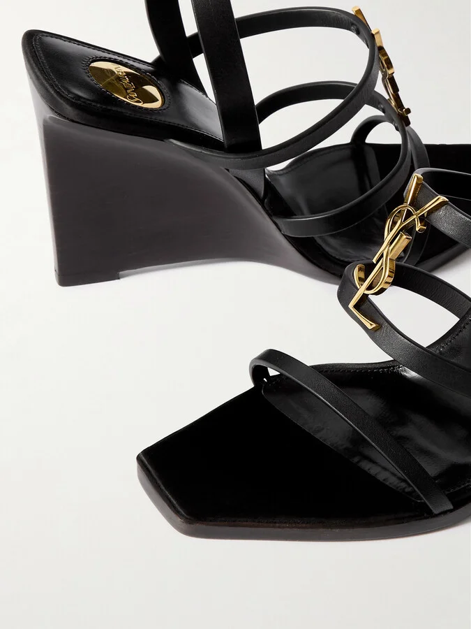 SAINT LAURENT - Cassandra Embellished Leather Sandals - Black - Image 4
