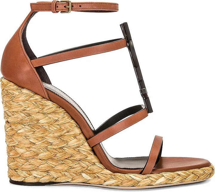 Saint Laurent Cassandra Espadrille Wedge Sandal in Brown