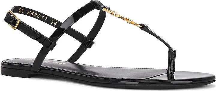Saint Laurent Cassandra Flat Sandal in Black - Image 2