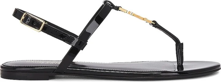 Saint Laurent Cassandra Flat Sandal in Black