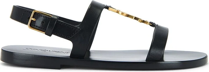 Saint Laurent Cassandra Flat Sandal in Black