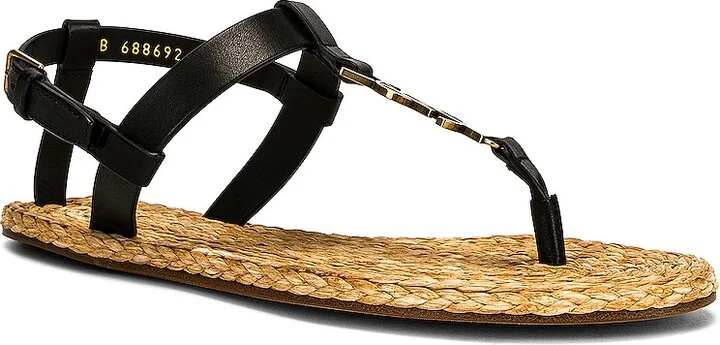 Saint Laurent Cassandra Flat Sandals in Black - Image 2