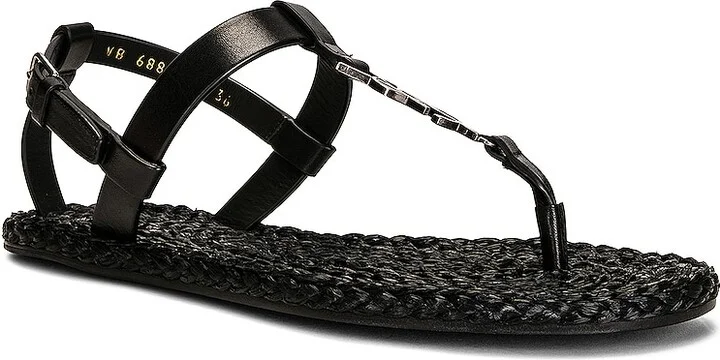 Saint Laurent Cassandra Flat Sandals in Black - Image 2