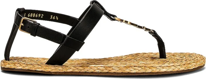 Saint Laurent Cassandra Flat Sandals in Black