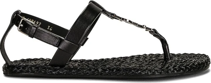 Saint Laurent Cassandra Flat Sandals in Black