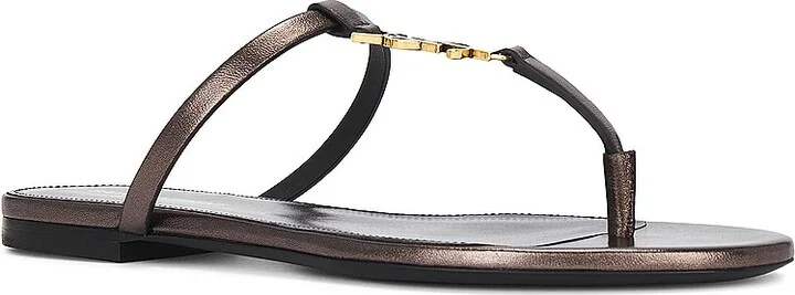 Saint Laurent Cassandra Flat Slide in Metallic Bronze - Image 2
