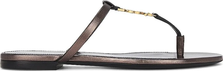 Saint Laurent Cassandra Flat Slide in Metallic Bronze