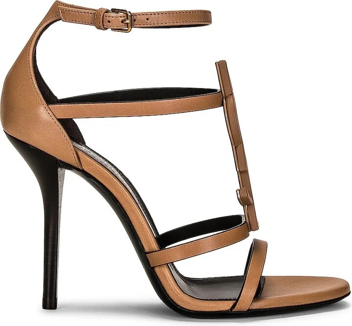 Saint Laurent Cassandra Heels in Tan