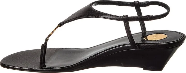 Saint Laurent Cassandra Leather Wedge Sandal - Image 2