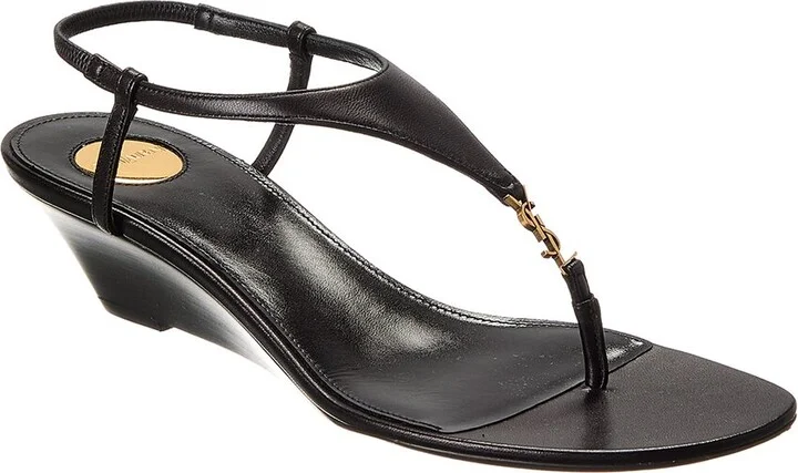 Saint Laurent Cassandra Leather Wedge Sandal