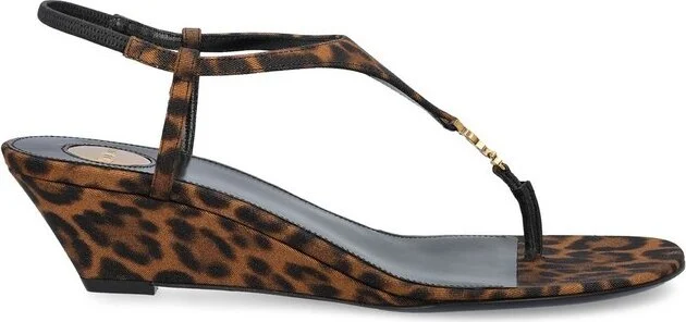 Saint Laurent Cassandra Leopard Wedge Sandals