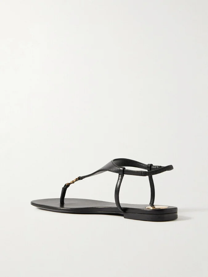 SAINT LAURENT - Cassandra Logo-embellished Leather Sandals - Black - Image 3