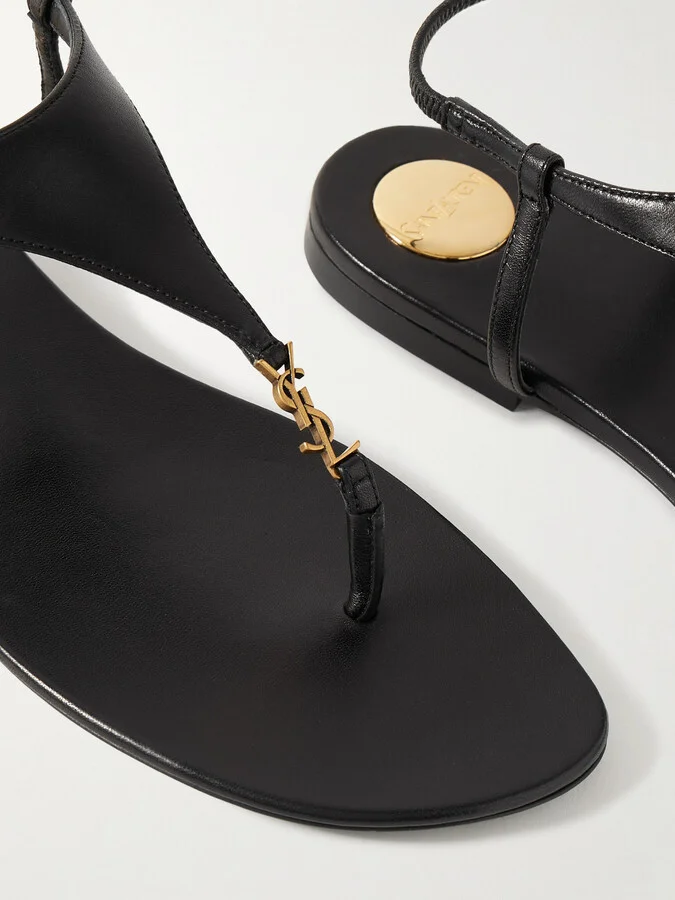 SAINT LAURENT - Cassandra Logo-embellished Leather Sandals - Black - Image 4