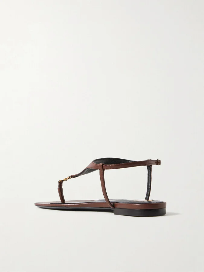 SAINT LAURENT - Cassandra Logo-embellished Leather Slingback Sandals - Brown - Image 3
