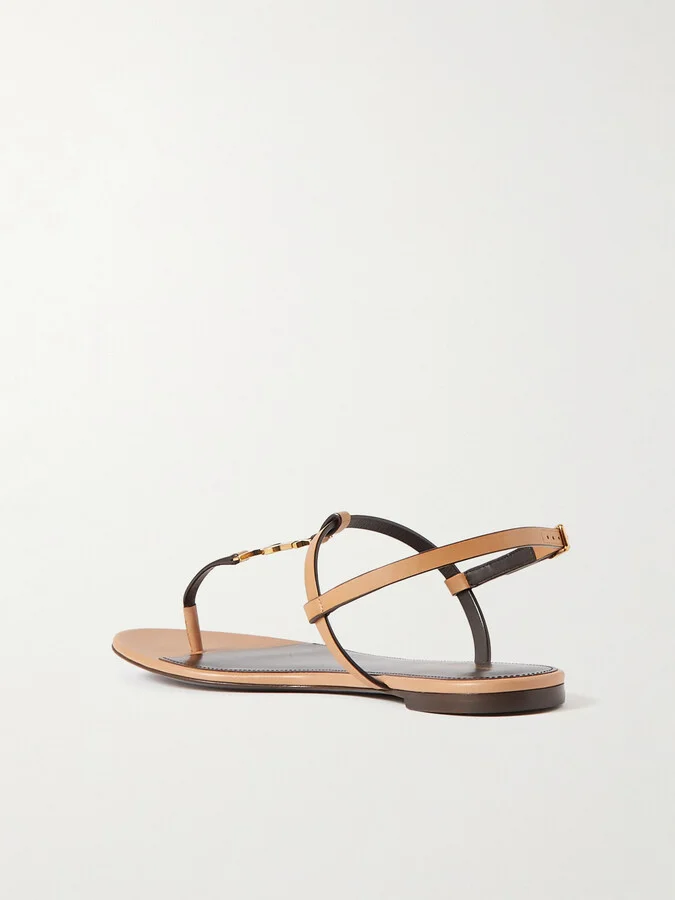 SAINT LAURENT - Cassandra Logo-embellished Leather Slingback Sandals - Brown - Image 3